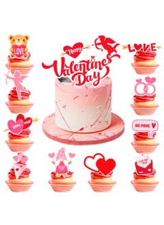 Valentine Day Cake Topper, 20 Pcs Happy Valentine's Day Cupcake Toppers/Valentine Cupcake Toppers & 1 Pcs Valentine's Day Cake Toppers/Valentine's Day Cake Decoration for Valentines Day Decorations