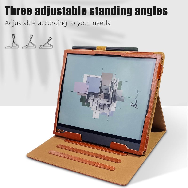 E NET-CASE حافظة E NET-CASE لجهاز Boox Note Air4 C (2024)/Boox Note Air3 C/Air3 B/W Tablet (2023)، تصميم محدث جديد بغطاء قابل للدوران 360 درجة مع حامل قلم/حزام يد، وضع السكون/الاستيقاظ التلقائي (بني) - Image 4