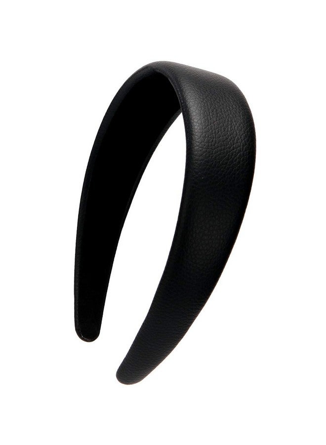 LONEEDY 1.7 Inch Leather Hard Headband Wide Headband Padded Headband Hairband For Women (Black) - Image 1