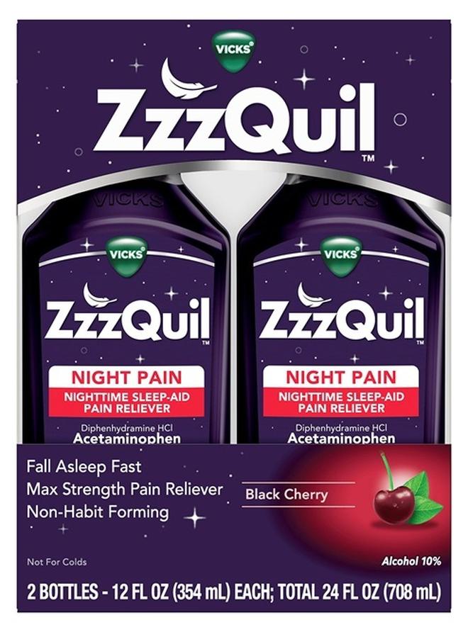 Vicks Zzzquil Nighttime Pain Relief Sleep Aid Liquid Max Strength Pain Reliever Black Cherry Flavored 12 Fl Oz Pack Of 2 - Image 1