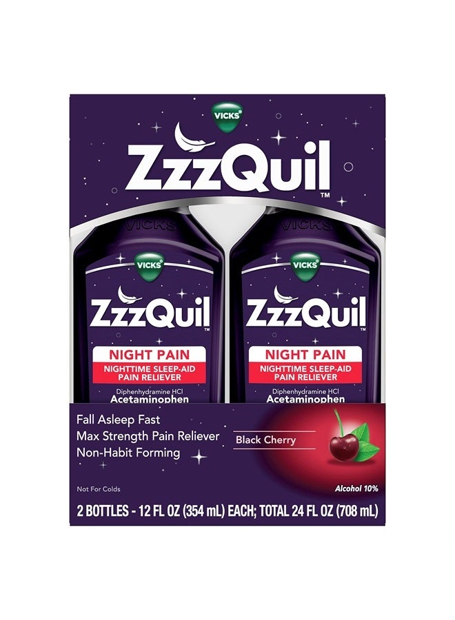 Vicks Zzzquil Nighttime Pain Relief Sleep Aid Liquid Max Strength Pain Reliever Black Cherry Flavored 12 Fl Oz Pack Of 2 - Image 1