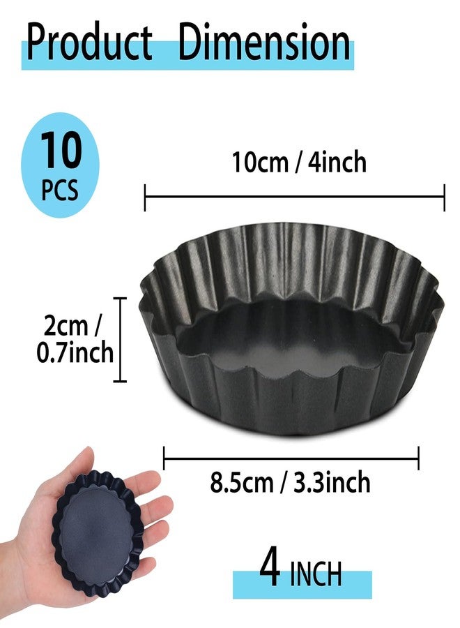 Vnray Mini Tart Pans with Removable Bottom 4 inch Set of 10, Non-stick Round Quiche Pan Heavy Duty Carbon Steel for Mousse Cakes, Christmas Dessert Baking with Silicone Scrubber - Image 2
