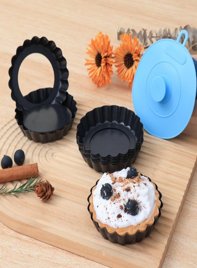Vnray Mini Tart Pans with Removable Bottom 4 inch Set of 10, Non-stick Round Quiche Pan Heavy Duty Carbon Steel for Mousse Cakes, Christmas Dessert Baking with Silicone Scrubber - Image 1