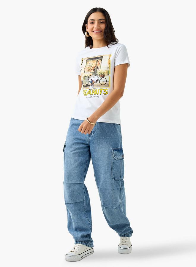 SP Characters Peanuts Print Crew Neck T-shirt with Short Sleeves - Image 2