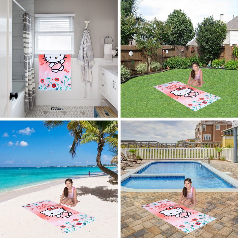 Franco Kids Super Soft Cotton Beach Towel, 58 in x 28 in, Hello Kitty - Image 4