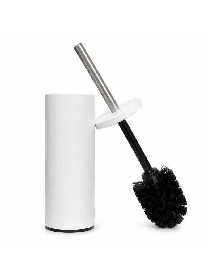 Primanova Toilet Brush with Holder Stainless Steel Rust-Resistant Slim Bathroom Cleaning Brush with Splash Guard 8 × 8 × 33 cm (Matte White) - Image 2