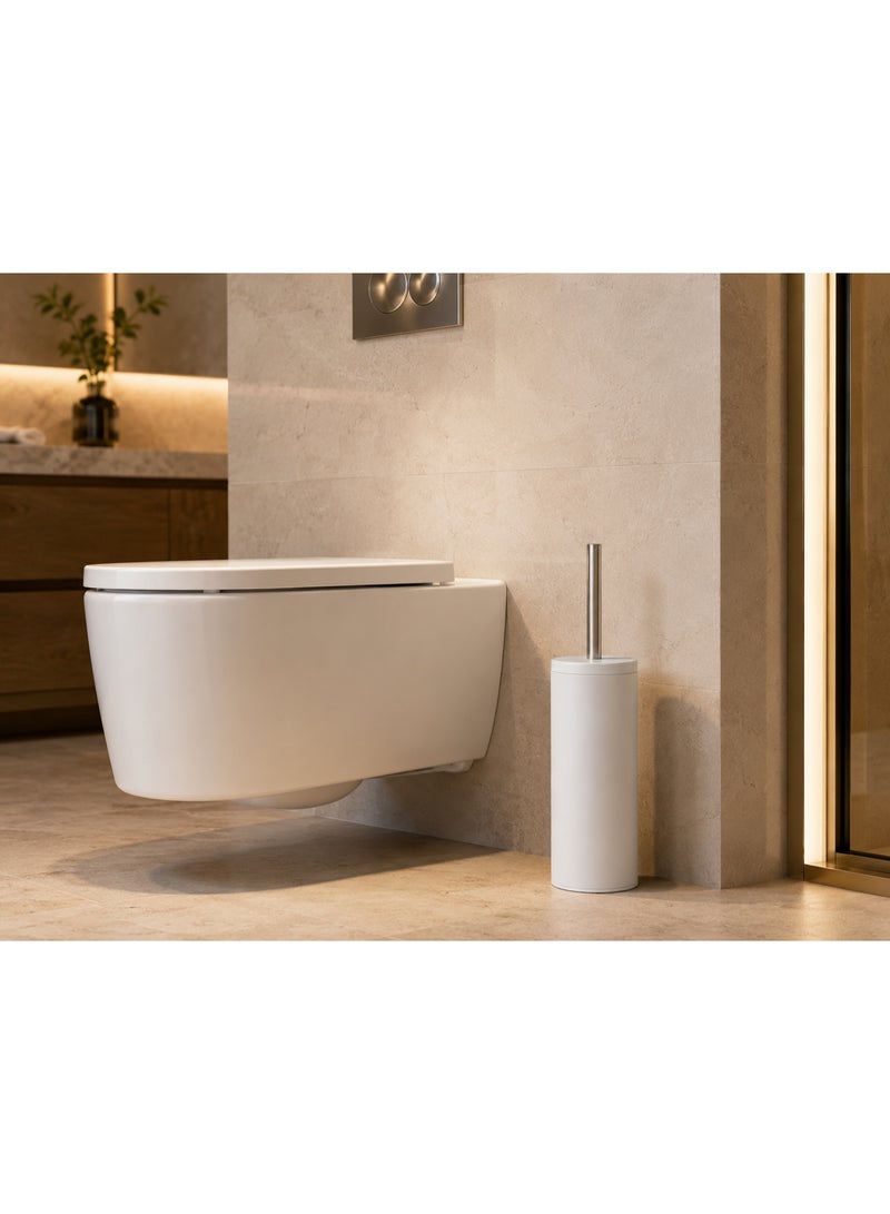 Primanova Toilet Brush with Holder Stainless Steel Rust-Resistant Slim Bathroom Cleaning Brush with Splash Guard 8 × 8 × 33 cm (Matte White) - Image 3