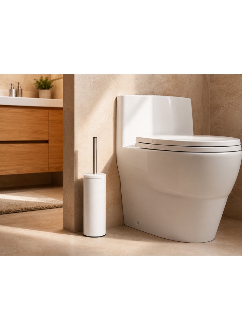 Primanova Toilet Brush with Holder Stainless Steel Rust-Resistant Slim Bathroom Cleaning Brush with Splash Guard 8 × 8 × 33 cm (Matte White) - Image 4