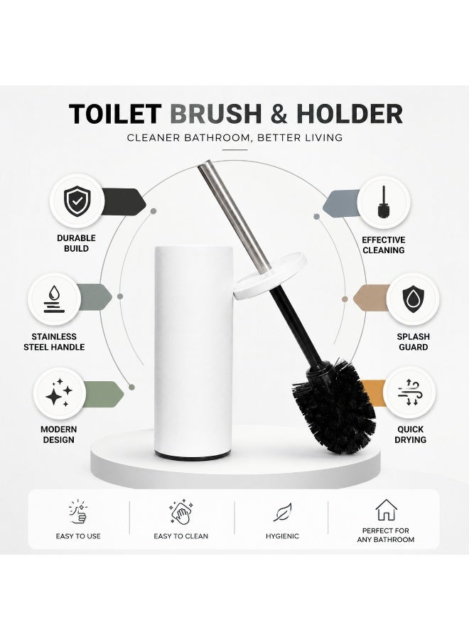 Primanova Toilet Brush with Holder Stainless Steel Rust-Resistant Slim Bathroom Cleaning Brush with Splash Guard 8 × 8 × 33 cm (Matte White) - Image 5