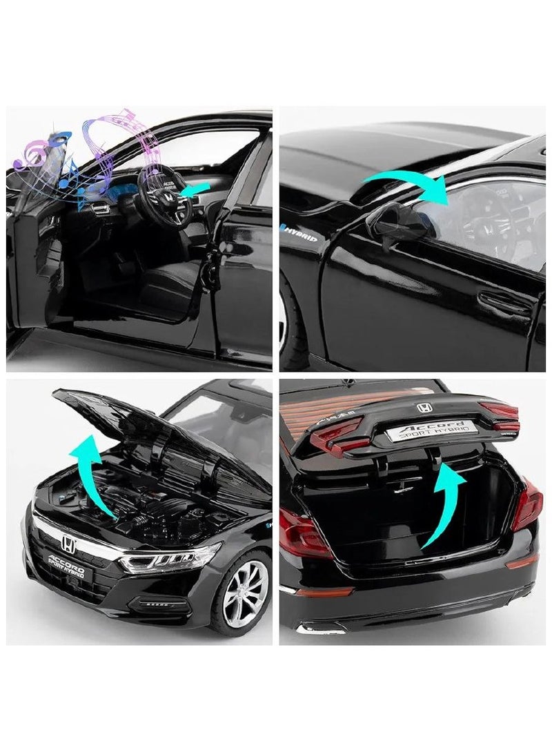 داي كاست 1:24 متوافقة مع نموذج سيارة هوندا أكورد، سيارة لعبة سحب للخلف من سبائك الزنك مع صوت وإضاءة للأطفال والكبار (أسود) - Image 2