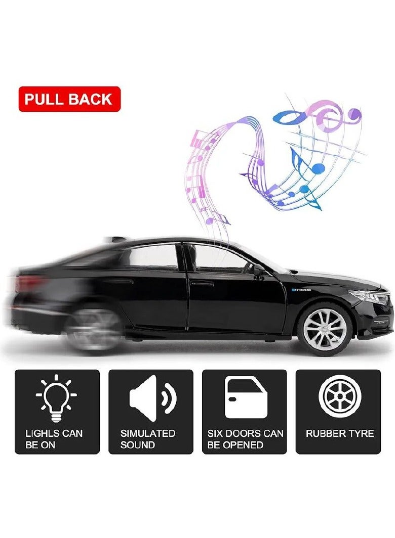 داي كاست 1:24 متوافقة مع نموذج سيارة هوندا أكورد، سيارة لعبة سحب للخلف من سبائك الزنك مع صوت وإضاءة للأطفال والكبار (أسود) - Image 3