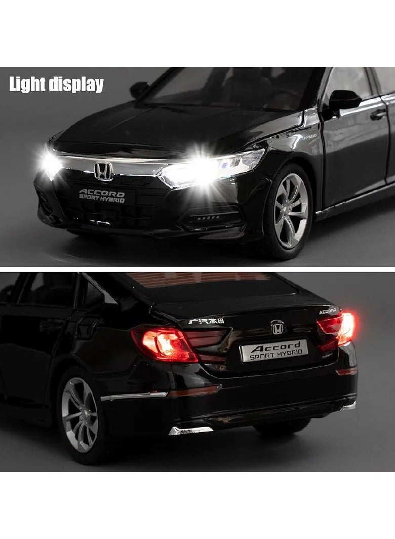 داي كاست 1:24 متوافقة مع نموذج سيارة هوندا أكورد، سيارة لعبة سحب للخلف من سبائك الزنك مع صوت وإضاءة للأطفال والكبار (أسود) - Image 4