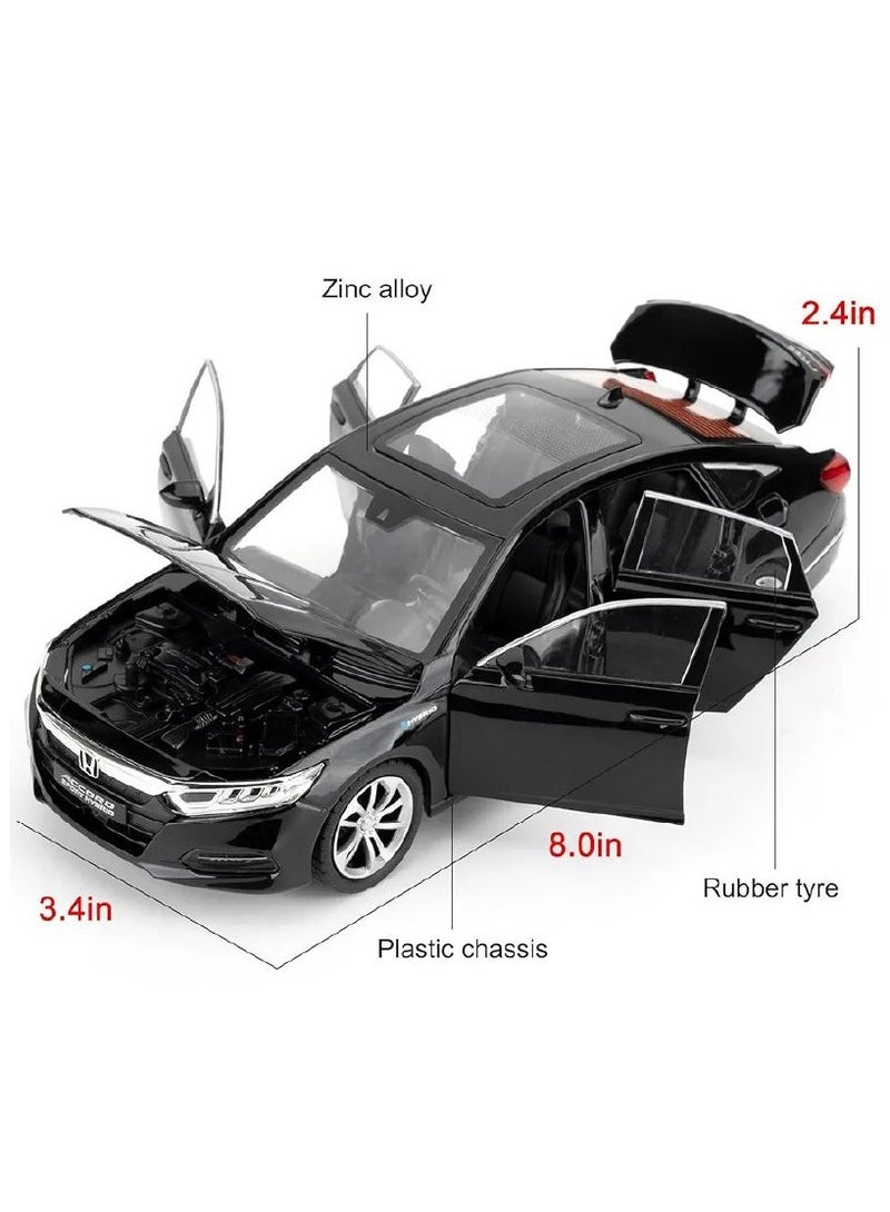 داي كاست 1:24 متوافقة مع نموذج سيارة هوندا أكورد، سيارة لعبة سحب للخلف من سبائك الزنك مع صوت وإضاءة للأطفال والكبار (أسود) - Image 5