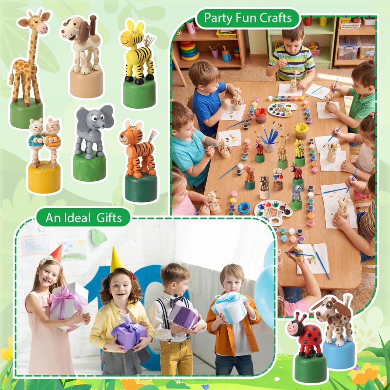 DoubleFill 16 Pcs Painting Craft Kits for Kids Unfinished Wood Animals Figures Crafts with Paints Brushes DIY Arts and Crafts for Boys Girls Spring Gifts Painting Valentine's Party Favors - Image 5