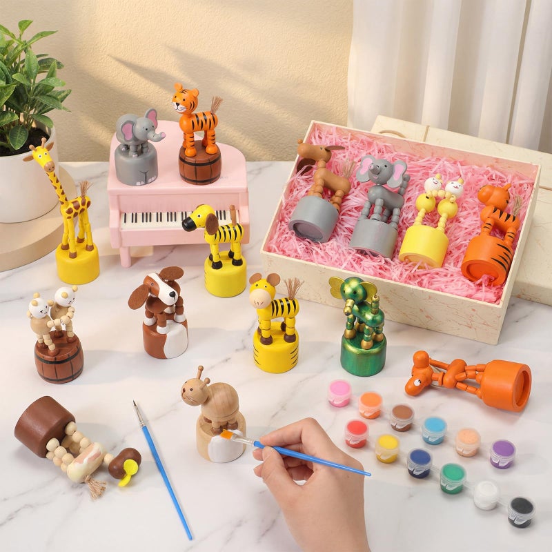 DoubleFill 16 Pcs Painting Craft Kits for Kids Unfinished Wood Animals Figures Crafts with Paints Brushes DIY Arts and Crafts for Boys Girls Spring Gifts Painting Valentine's Party Favors - Image 4