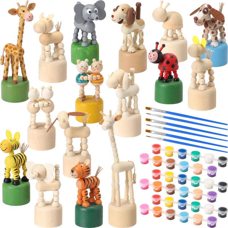 DoubleFill 16 Pcs Painting Craft Kits for Kids Unfinished Wood Animals Figures Crafts with Paints Brushes DIY Arts and Crafts for Boys Girls Spring Gifts Painting Valentine's Party Favors - Image 1