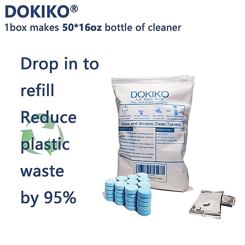 DOKIKO Glass Cleaner Refill Tablets - 50 Concentrated Multi-Surface Cleaning Tablets, 1 Pack Makes 50 * 16 fl oz Spray for Windows, Mirrors, Windshields & More - Image 3