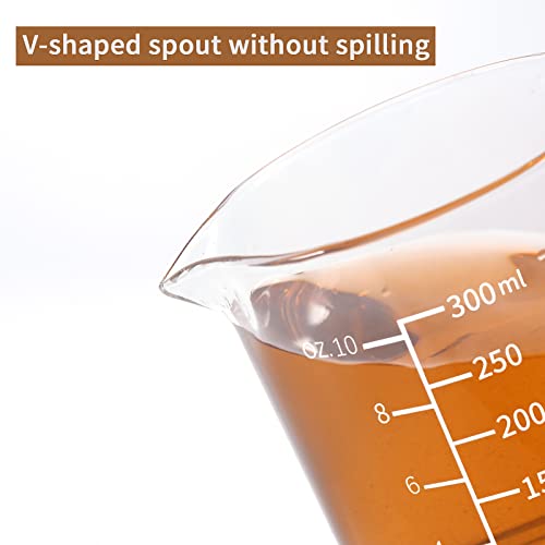 Newness Glass Measuring Cup with Handle, 300 ML (0.3 Liter, 1 1/4 Cup) Measuring Cup with Three Scales (OZ, Cup, ML/CC) and V-Shaped Spout, Measuring Beaker for Kitchen or Restaurant, Easy to Read - Image 5