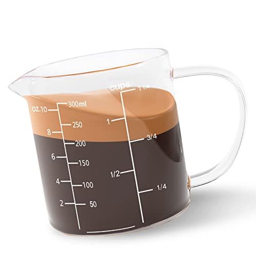 Newness Glass Measuring Cup with Handle, 300 ML (0.3 Liter, 1 1/4 Cup) Measuring Cup with Three Scales (OZ, Cup, ML/CC) and V-Shaped Spout, Measuring Beaker for Kitchen or Restaurant, Easy to Read - Image 1