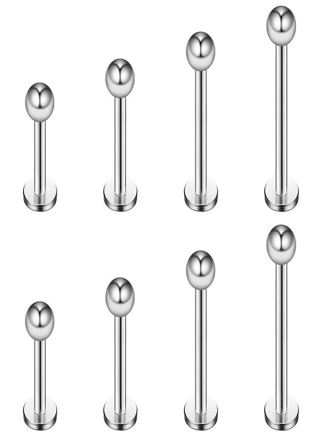 Ruifan 4prs(8pcs) 16G 316L Stainless Steel 3mm Ball Labret Monroe Lip Tragus Helix Earring Stud Barbell Ring Body Piercing Jewelry Kit Bar Length 6mm/8mm/10mm/12mm(Steel) - Image 1