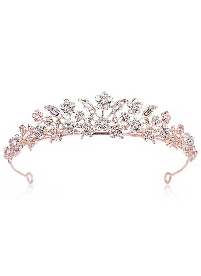 CROWNFAN - Rhinestone Crystal Tiaras And Crowns Headband For Women Birthday Pageant Wedding Prom Princess Crown (A0032 Rose Gold) - Image 1