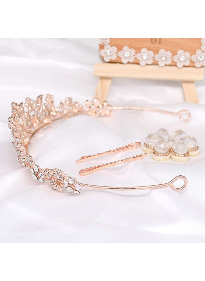 CROWNFAN - Rhinestone Crystal Tiaras And Crowns Headband For Women Birthday Pageant Wedding Prom Princess Crown (A0032 Rose Gold) - Image 1
