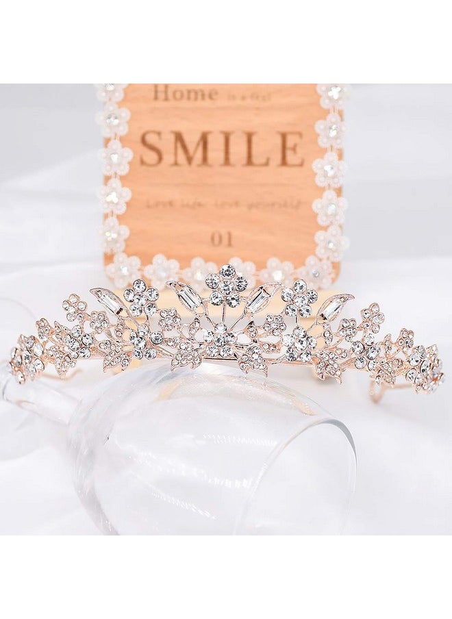 CROWNFAN - Rhinestone Crystal Tiaras And Crowns Headband For Women Birthday Pageant Wedding Prom Princess Crown (A0032 Rose Gold) - Image 1