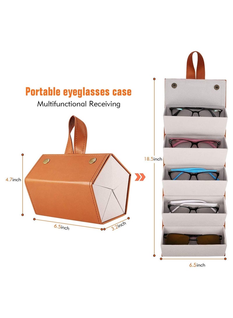 Bukela 5 Slots Portable Sunglasses Organizer, Foldable Eyewear Glasses Storage Box, Glasses Display Holder, Leather Multiple Glasses Storage Case, Keep Glasses Organised at Home Travel - Image 2