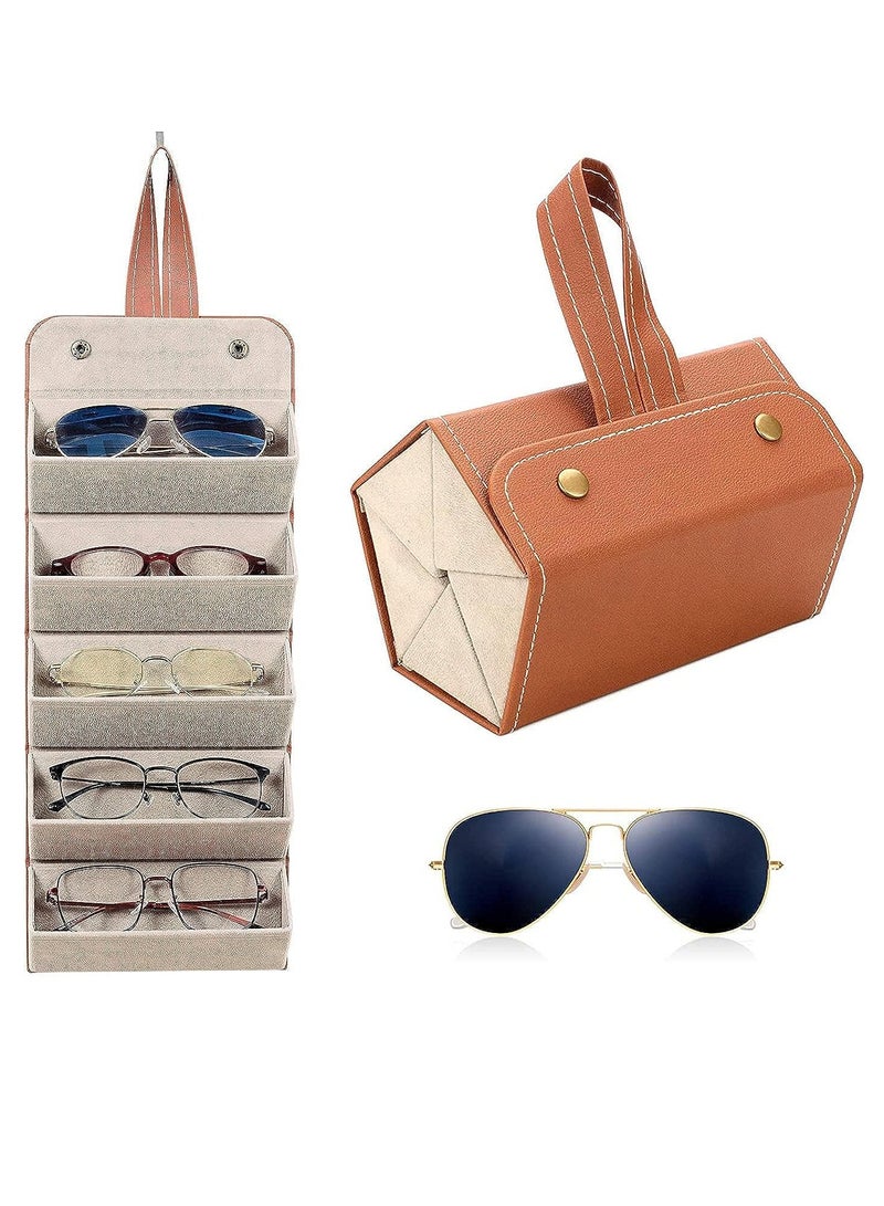 Bukela 5 Slots Portable Sunglasses Organizer, Foldable Eyewear Glasses Storage Box, Glasses Display Holder, Leather Multiple Glasses Storage Case, Keep Glasses Organised at Home Travel - Image 1