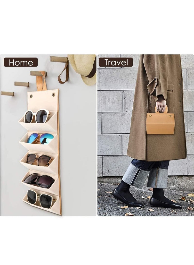 Bukela 5 Slots Portable Sunglasses Organizer, Foldable Eyewear Glasses Storage Box, Glasses Display Holder, Leather Multiple Glasses Storage Case, Keep Glasses Organised at Home Travel - Image 4