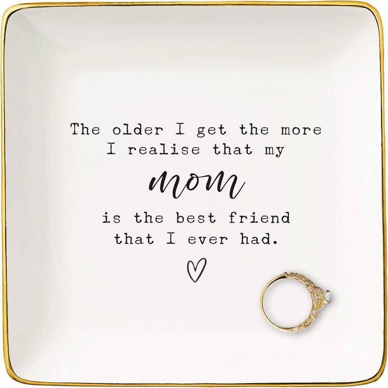 NZY Mother's Day,Birthday, Wedding, Christmas Gifts for Mother-Thank You Gifts for Mom-Mom My First Friend My Best Friend-Mother Appreciation Present-Ceramic Jewelry Tray Trinket Holder Ring Dish - Image 1