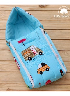 babyhug Babyhug Pure Cotton Sleeping Bag for 0+ Months, City Buzz Print, Comfortable, Travel-friendly Design, Zipper Closure - 70 x 28cm  - Image 1