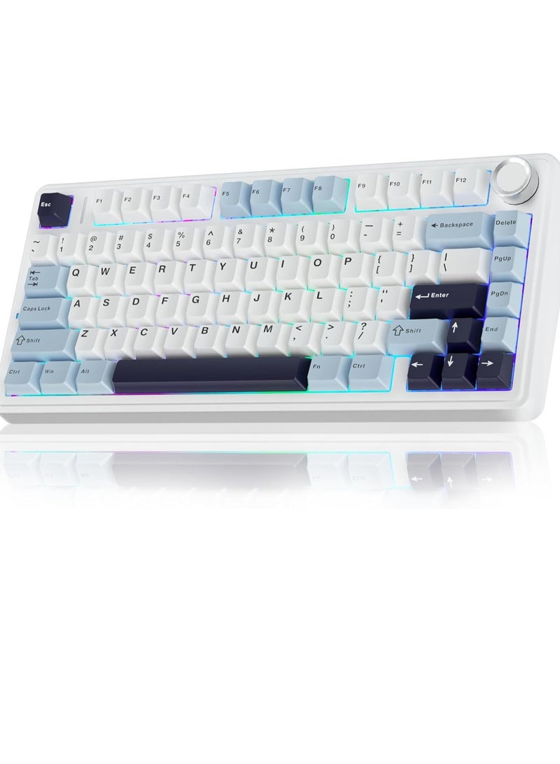 AULA F75 75% Wireless Mechanical Keyboard, Gasket Hot Swappable Custom, Pre-lubed Reaper Switches RGB Backlit Gaming, 2.4GHz/Type-C/BT5.0 Creamy (Glacial Blue) - Image 1