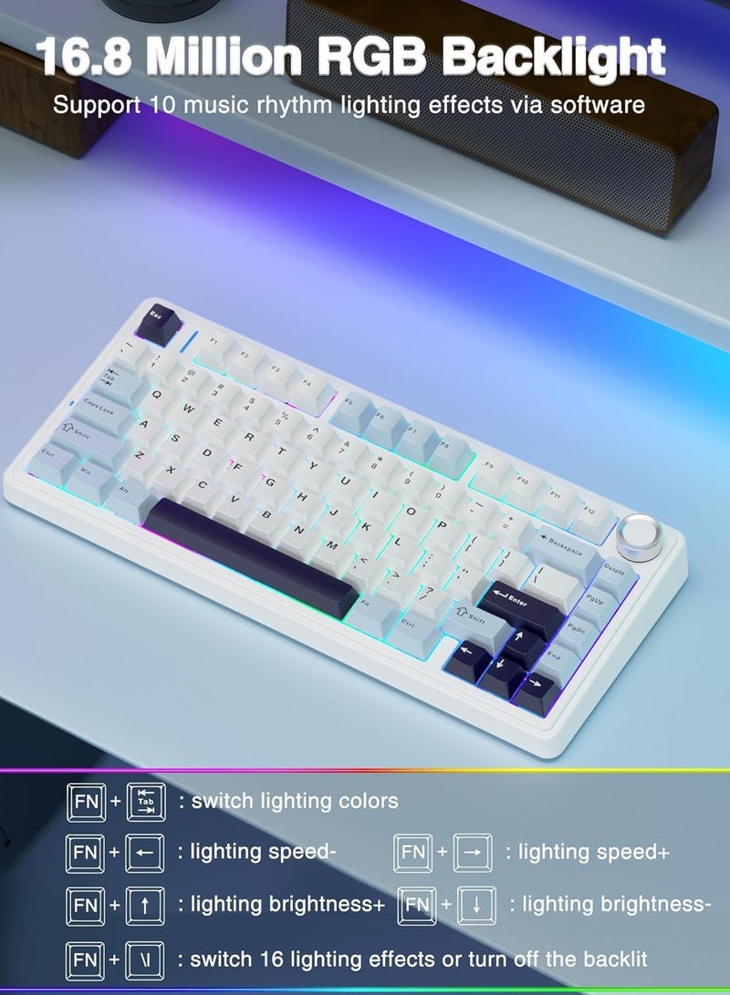 AULA F75 75% Wireless Mechanical Keyboard, Gasket Hot Swappable Custom, Pre-lubed Reaper Switches RGB Backlit Gaming, 2.4GHz/Type-C/BT5.0 Creamy (Glacial Blue) - Image 4