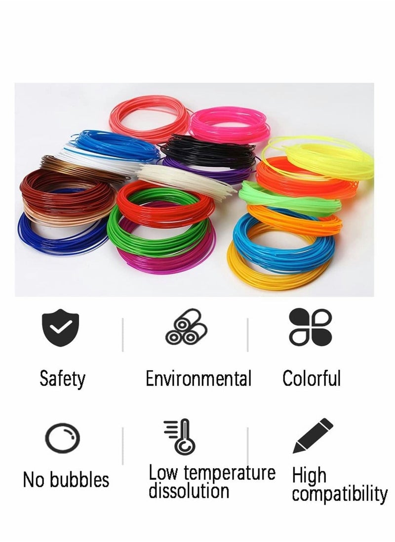 Excefore - 3D Pen Filament Refills PCL, 3D Printing Pen Filament 3D Printer Filament for Most Intelligent 3D Pen Low Heating, It is The Safest for Children to Use, 20 Colors 1.75mm 5M - Image 1