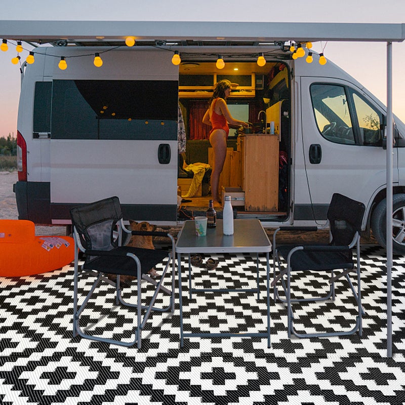 SAND MINE Waterproof Outdoor Rug 6x9 ft, Reversible Mats, Modern Area Rug, Large Floor Mat and Rug for Outdoors, RV, Patio, Backyard, Deck, Picnic, Beach, Trailer, Camping, Black & White Lattice - Image 5