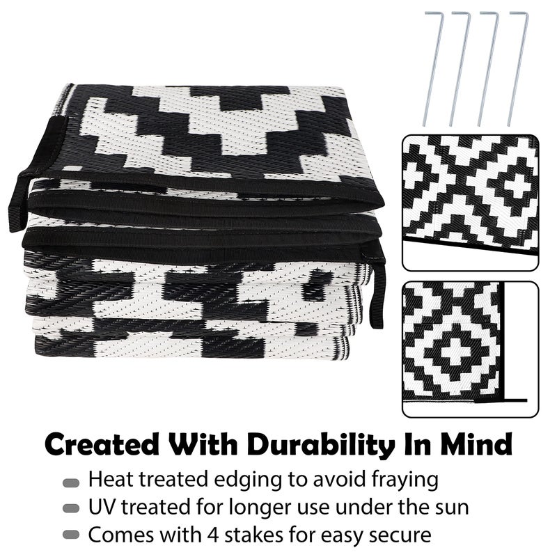 SAND MINE Waterproof Outdoor Rug 6x9 ft, Reversible Mats, Modern Area Rug, Large Floor Mat and Rug for Outdoors, RV, Patio, Backyard, Deck, Picnic, Beach, Trailer, Camping, Black & White Lattice - Image 3