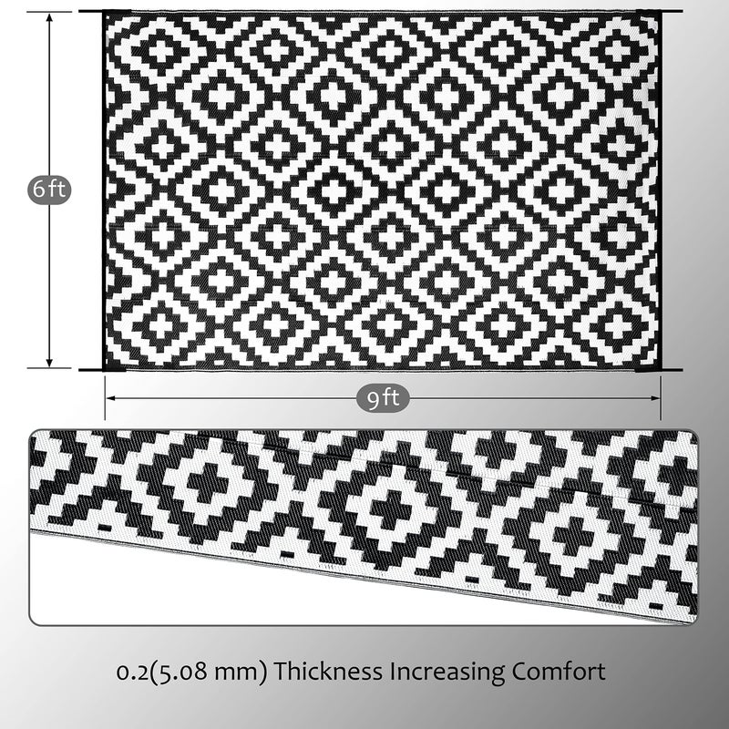 SAND MINE Waterproof Outdoor Rug 6x9 ft, Reversible Mats, Modern Area Rug, Large Floor Mat and Rug for Outdoors, RV, Patio, Backyard, Deck, Picnic, Beach, Trailer, Camping, Black & White Lattice - Image 4