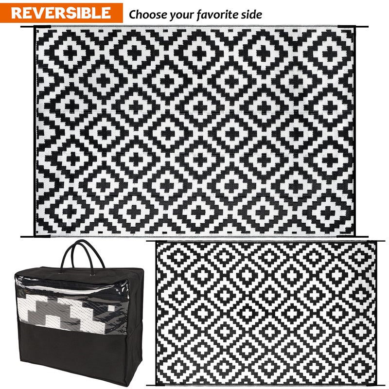 SAND MINE Waterproof Outdoor Rug 6x9 ft, Reversible Mats, Modern Area Rug, Large Floor Mat and Rug for Outdoors, RV, Patio, Backyard, Deck, Picnic, Beach, Trailer, Camping, Black & White Lattice - Image 2