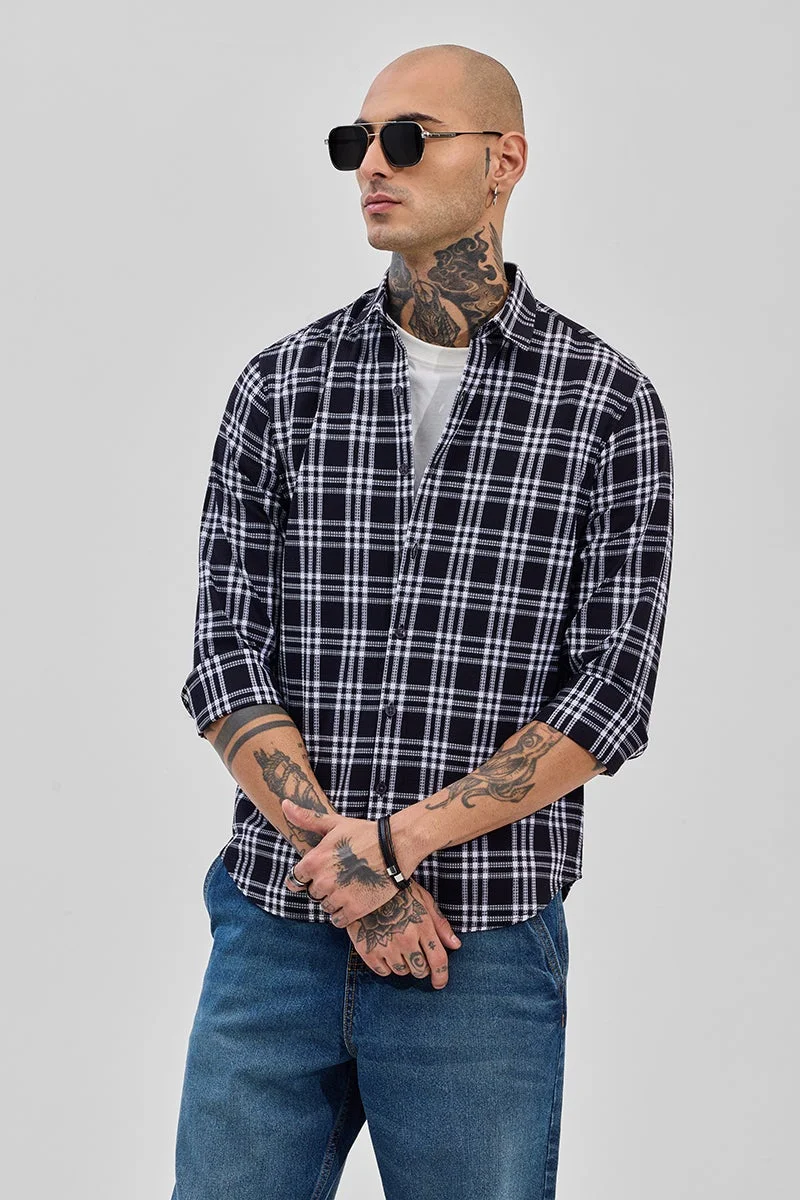 SNITCH Black Checks Slim Fit Shirt