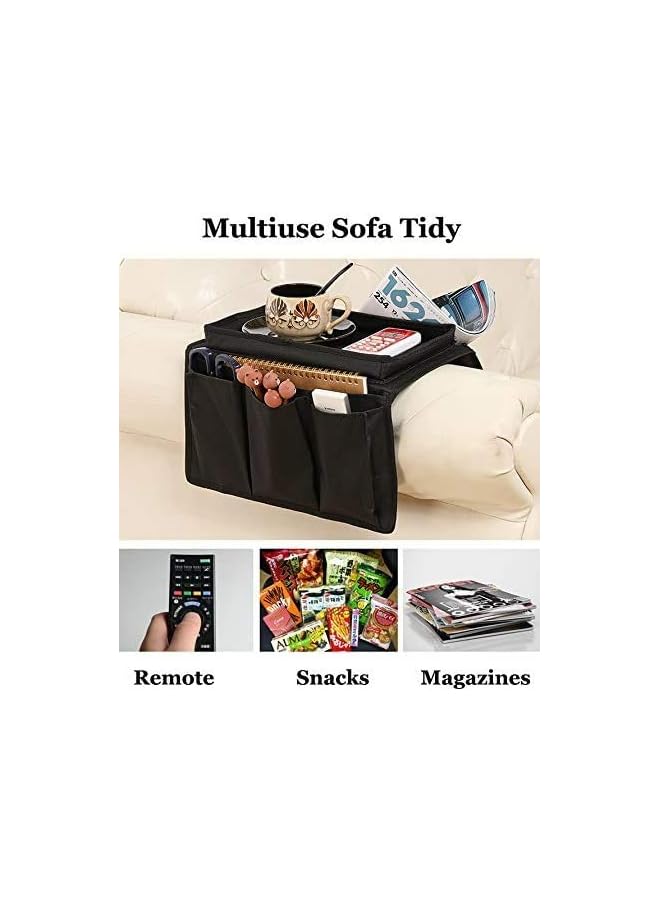 The Bros Armchair Caddy Couch Caddy Arm Rest Organiser TV Remote Control Holder Sofa Tray Remote Caddy Chairs Sofa Couch Storage Arm Tidy Armrest Organizer Pockets Armchairs Table Storage Bag with Cup Holder - Image 2