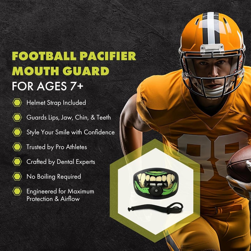 DAMAGE CONTROL Pacifier Mouthpiece – Football Mouthguard with Helmet Strap, Protects Teeth, Jaw & Mouth – Mouth Piece for Sports, No Boiling, Allows Airflow – Gear for Adults & Youth (Monster) - Image 2