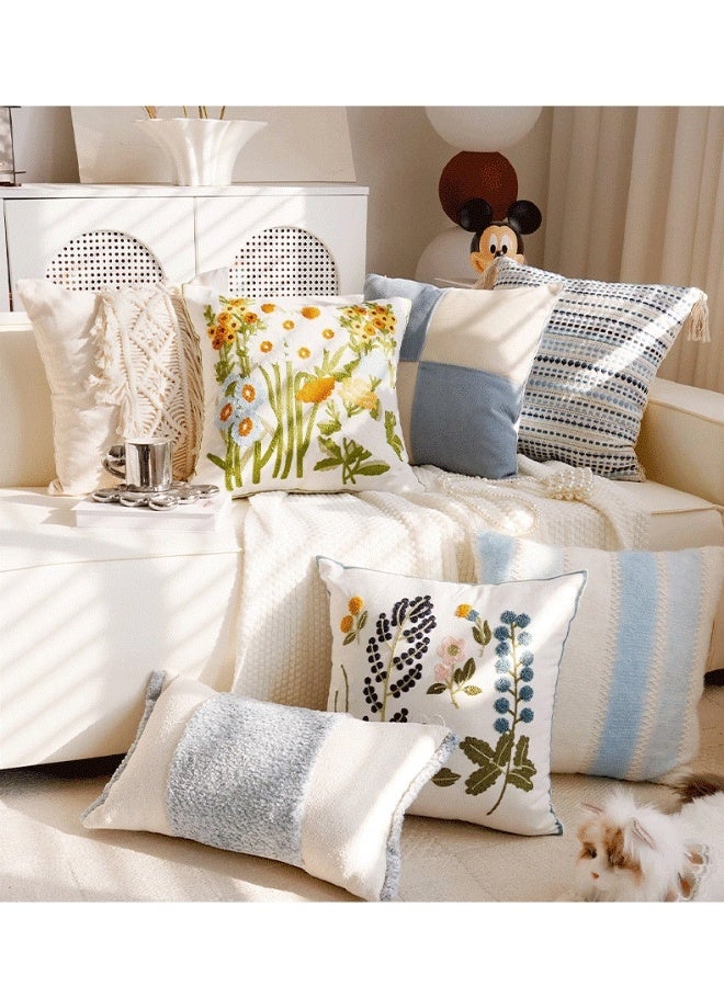 Floral Embroidered Cushion Cover, Soft Cotton Throw Pillow Case for Sofa Bed, 45x45cm, Beige - Image 2