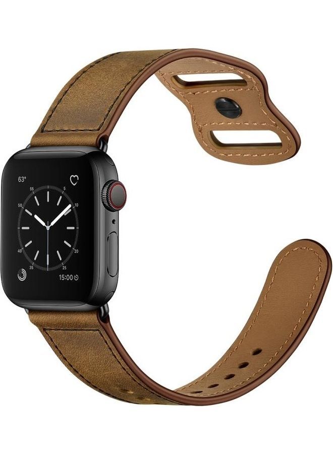 NIBEMINENT Replacement Strap For Apple Watch Series Dark Brown Crazy Horse - Image 3