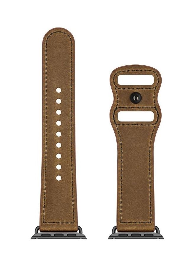NIBEMINENT Replacement Strap For Apple Watch Series Dark Brown Crazy Horse - Image 4