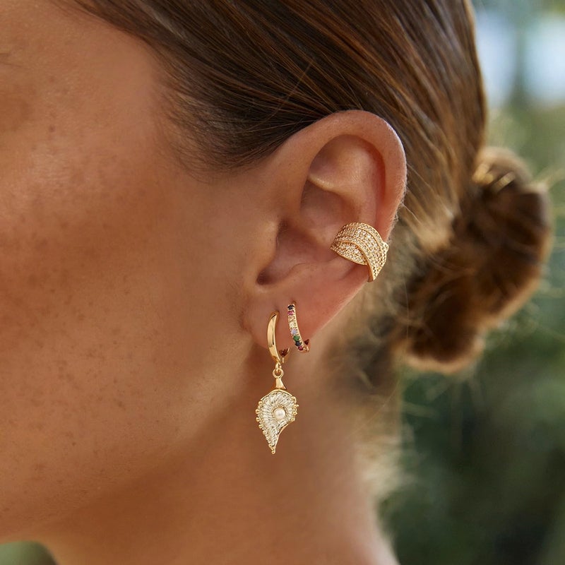 MYEARS Women Conch Shell Earrings Two-Tone Huggie Hoop Dangle Drop Pearl 14K Gold Plated Small Simple Hypoallergenic Everyday Summer Boho Beach Jewelry - Image 3