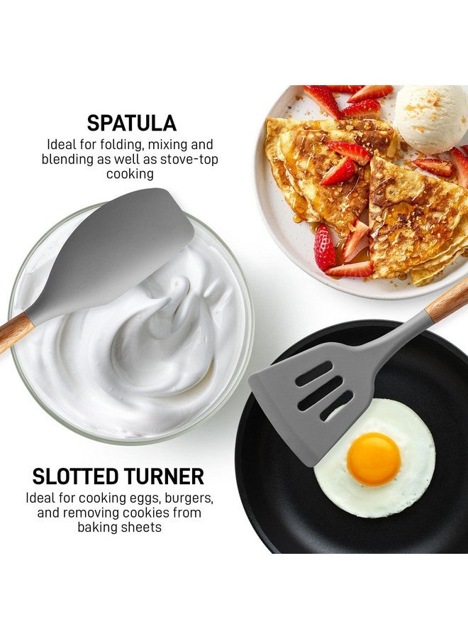 Zulay Kitchen Utensils Set Non-Stick Silicone Cooking Utensils Set with Authentic Acacia Wood Handles - 5 Piece Silicone Utensil Set - Silicone Kitchen Utensils Set with 464°F Heat Resistance - Gray - Image 5