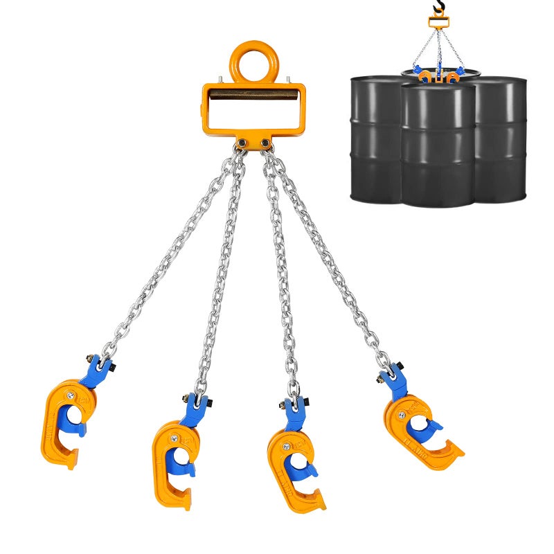 BEAMNOVA Upgraded Chain Drum Lifter 2 Ton / 4400lbs Loading Capacity for 55 Gallon Drums Forklift Hoist Crane Metal Plastic Barrel Double Lifting Chains, 4 Hooks & Chains - Image 1