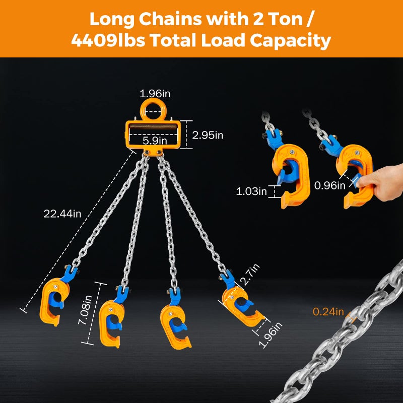 BEAMNOVA Upgraded Chain Drum Lifter 2 Ton / 4400lbs Loading Capacity for 55 Gallon Drums Forklift Hoist Crane Metal Plastic Barrel Double Lifting Chains, 4 Hooks & Chains - Image 5