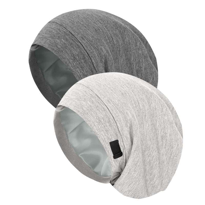 ZHENSILK Silk Bonnet for Sleeping Women, Adjustable Silky Satin Lined Sleep Cap, Silk Hair Wrap Slouch Beanie Hat, Grey&light Gray, One size - Image 1